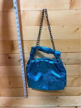 NWOT Free People Viva La Vegan Bag In Metallic Blue purse / bag